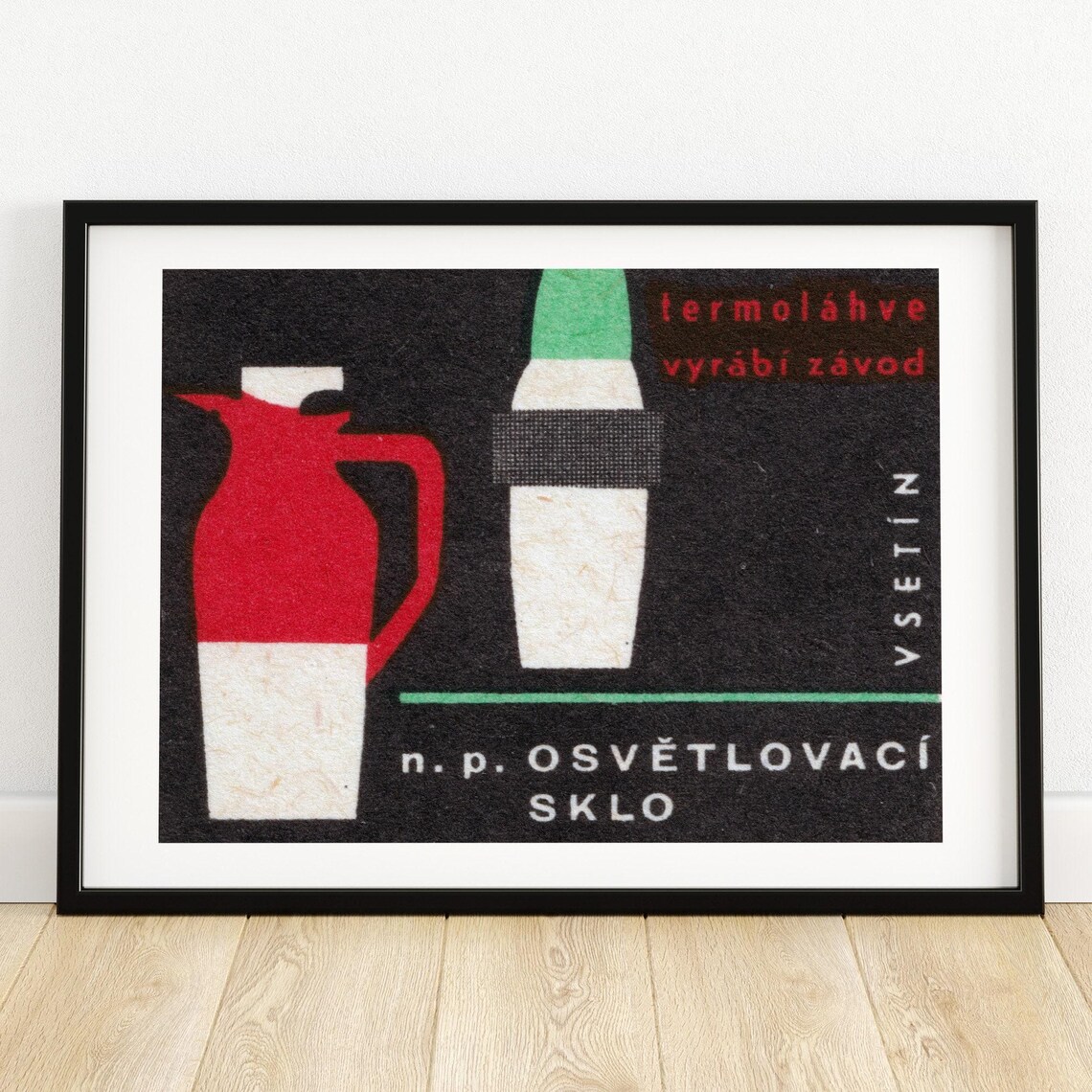 Retro Thermos Jugs Czech Osvetlovaci Sklo Matchbox Label Art Poster