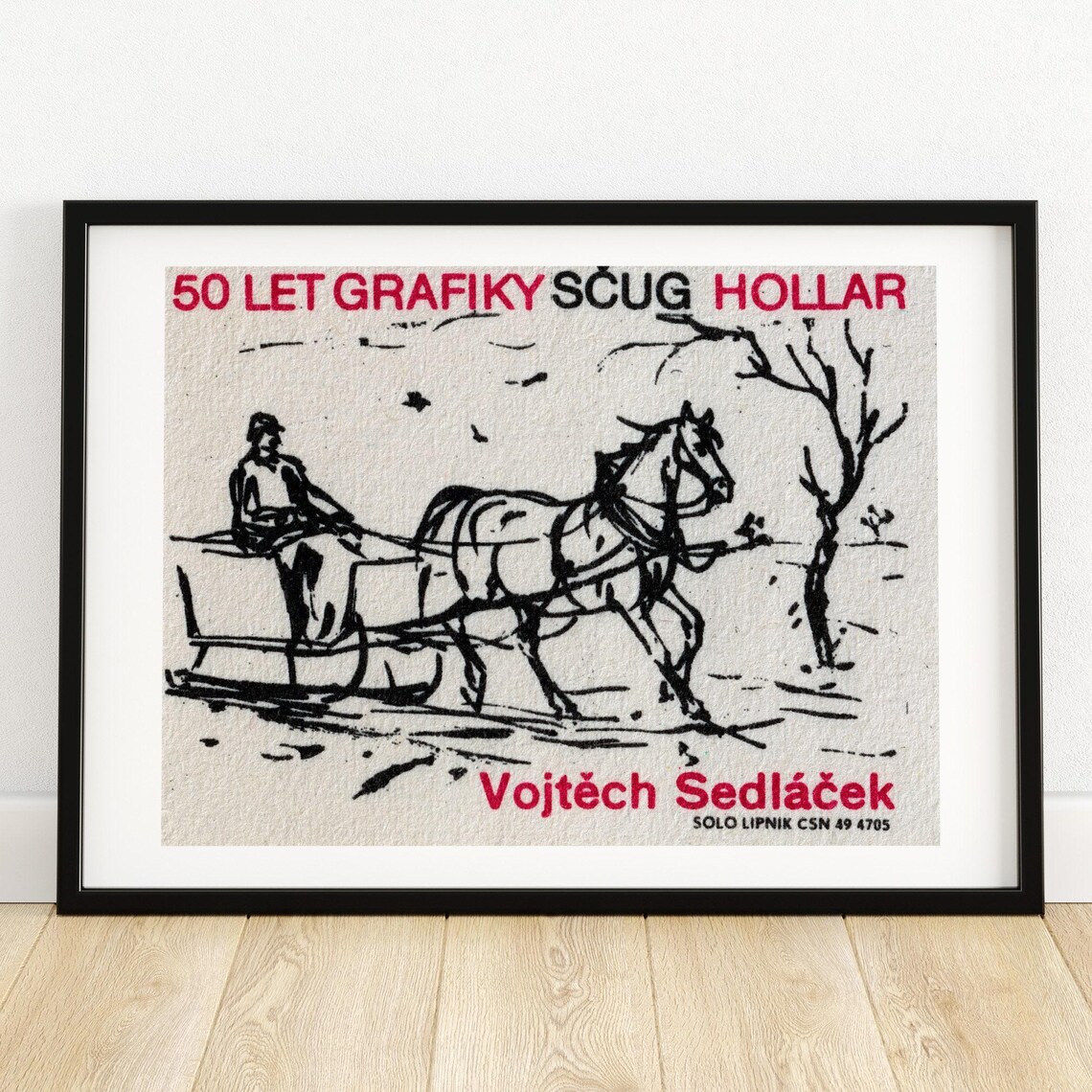 Vojtech Sedlacek Horse Sleigh Winter Sketch Matchbox Label Poster