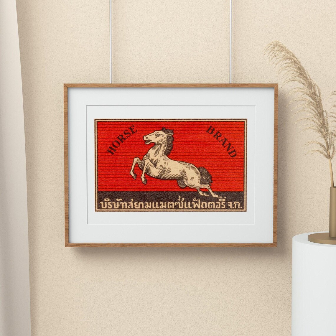 Horse Brand Leaping Horse Thai Siam Vintage Matchbox Label Art Poster - Image 2