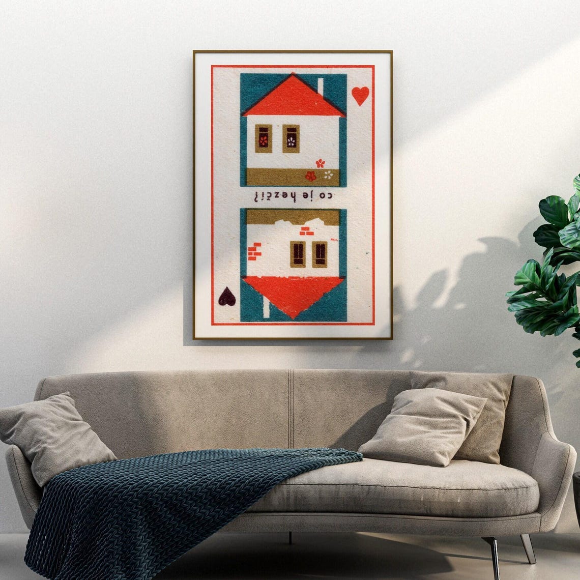 Optical Illusion House Playing Card Vintage Czech Matchbox Poster - Image 3