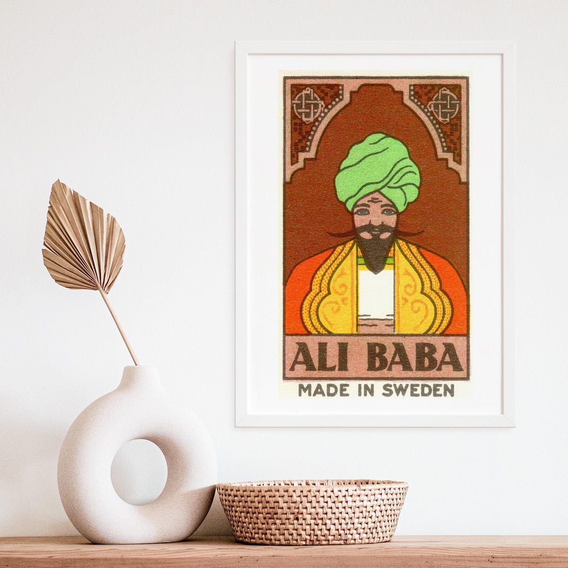 Ali Baba Turbaned Man Swedish Vintage Matchbox Portrait Poster - Image 4