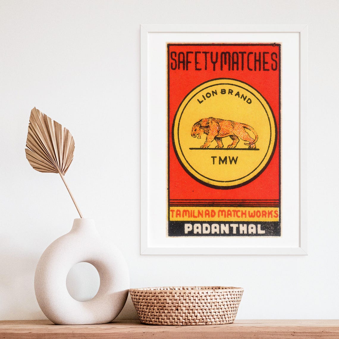 Lion Brand Tamil Nadu Indian Safety Matches Red Label Vintage Poster - Image 4