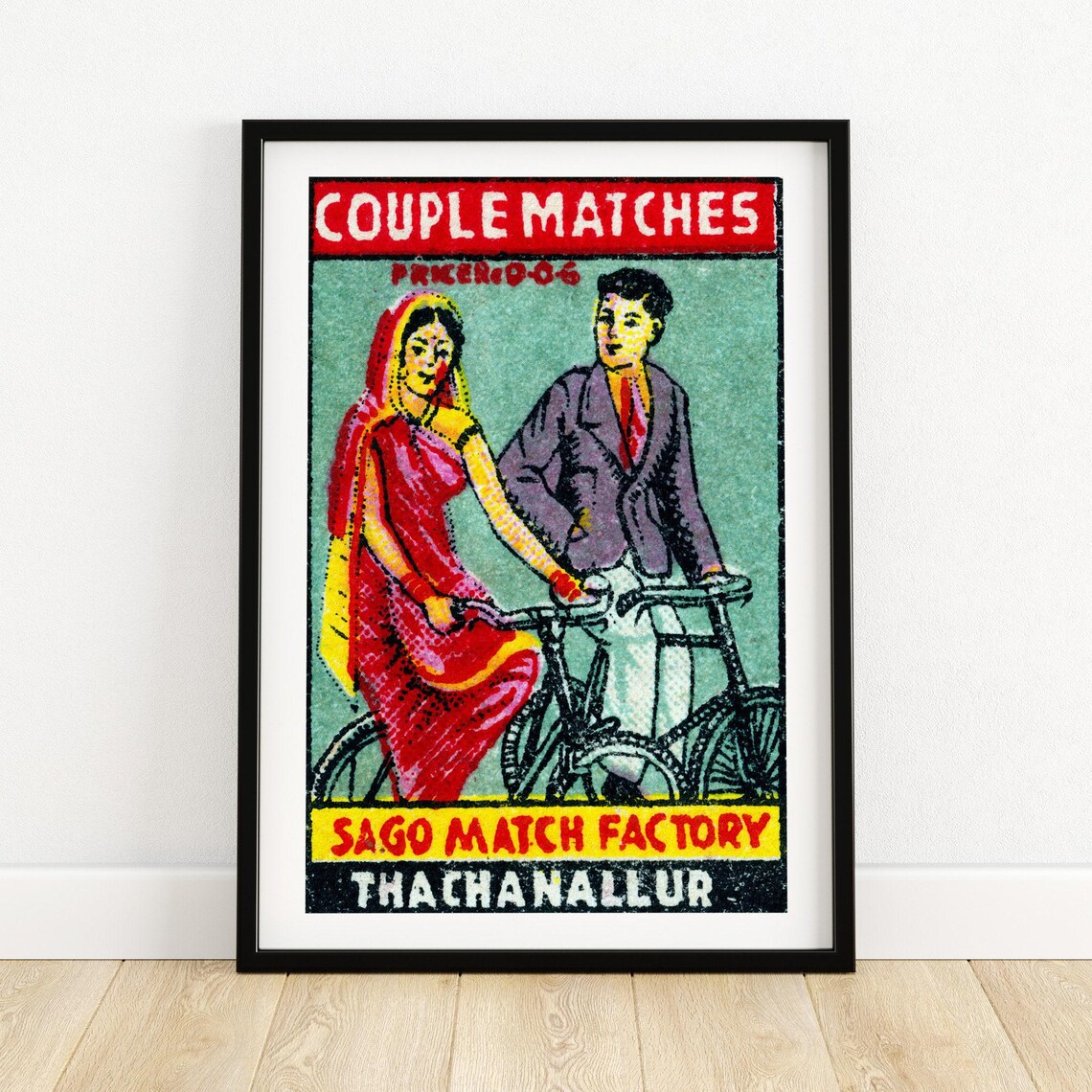 Couple Matches Bicycle Riders Traditional Dress Vintage India Poster