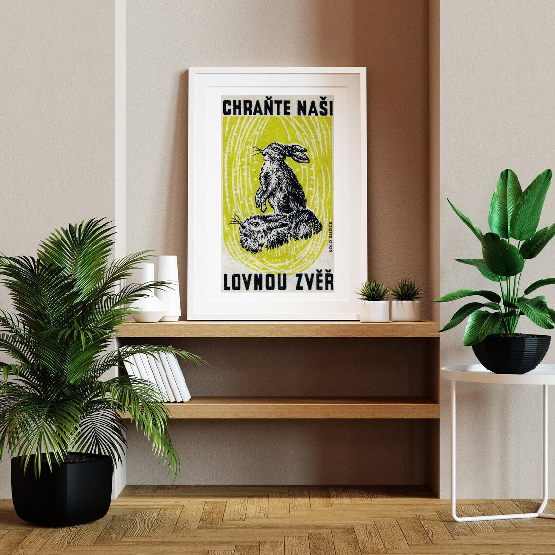 Two Hares Czech Matchbox Label Protect Our Game Vintage Black Yellow Art Poster - Image 2