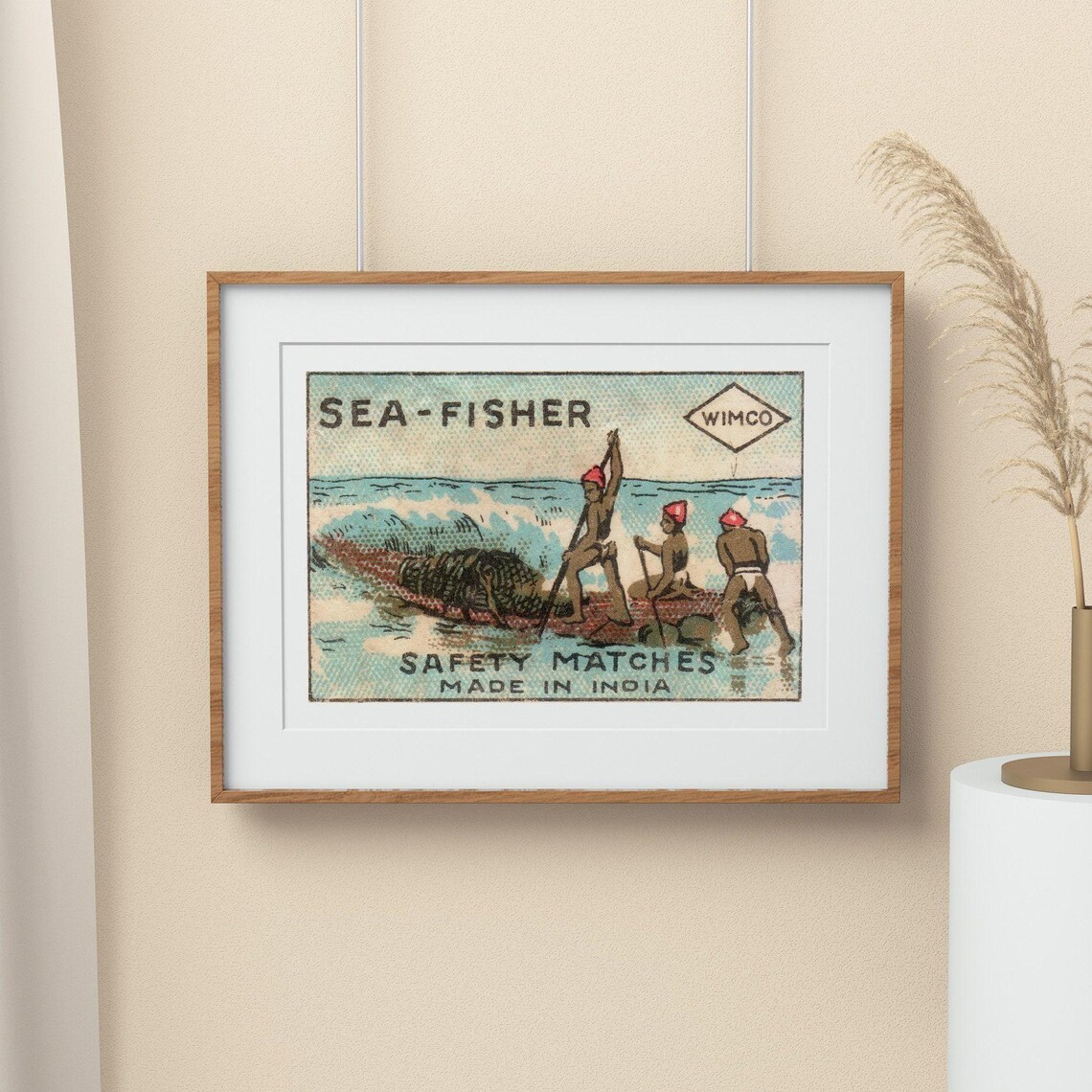 Sea-Fisher Wimco Safety Matches Made in India Vintage Label Art Poster - Image 2