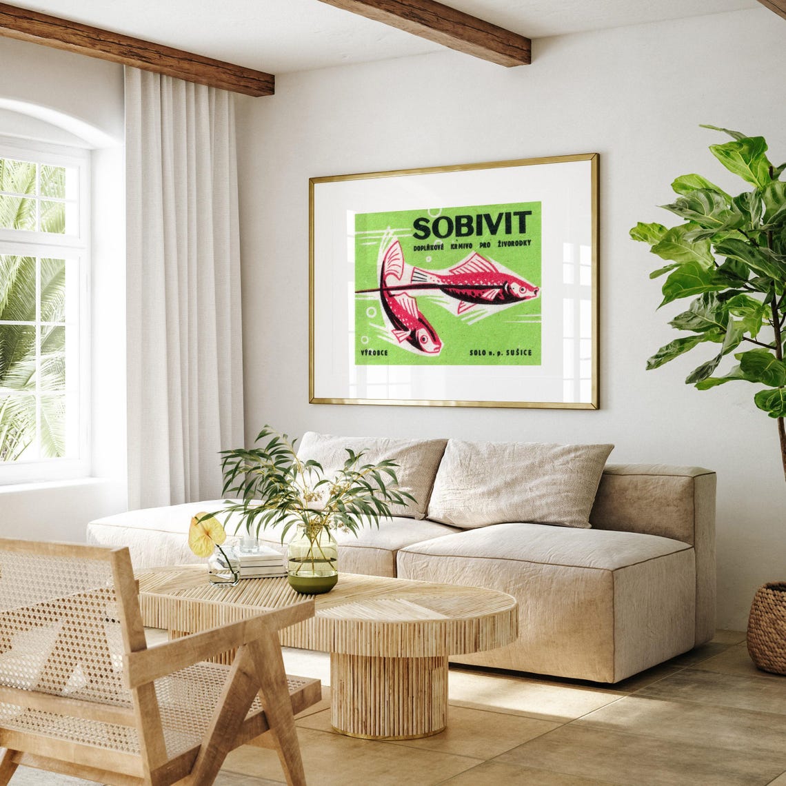 Sobivit Red Fish Green Aquarium Vintage Czech Matchbox Poster - Image 4