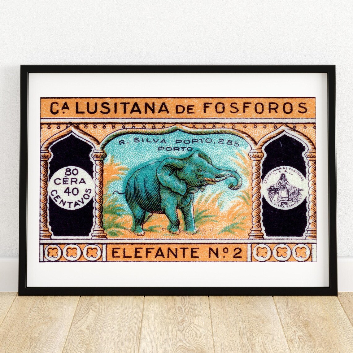 Elefante No 2 Portuguese Matchbox Elephant Porto Vintage Art Poster