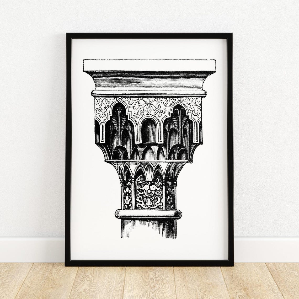 Carved Moorish Column Capital Architectural Illustration Poster
