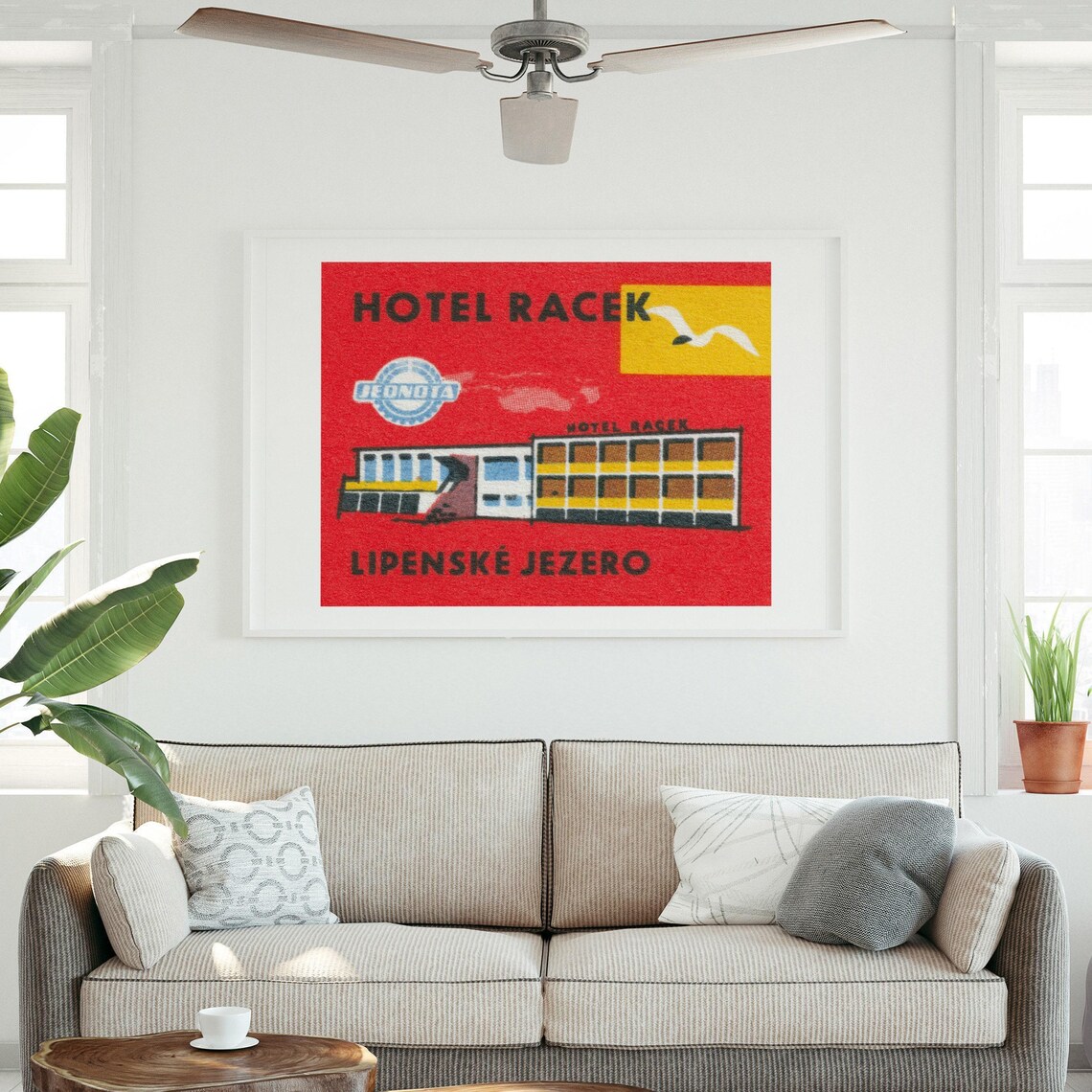 Hotel Racek Lipno Lake Czech Seagull Sunset Vintage Label Art Print - Image 3