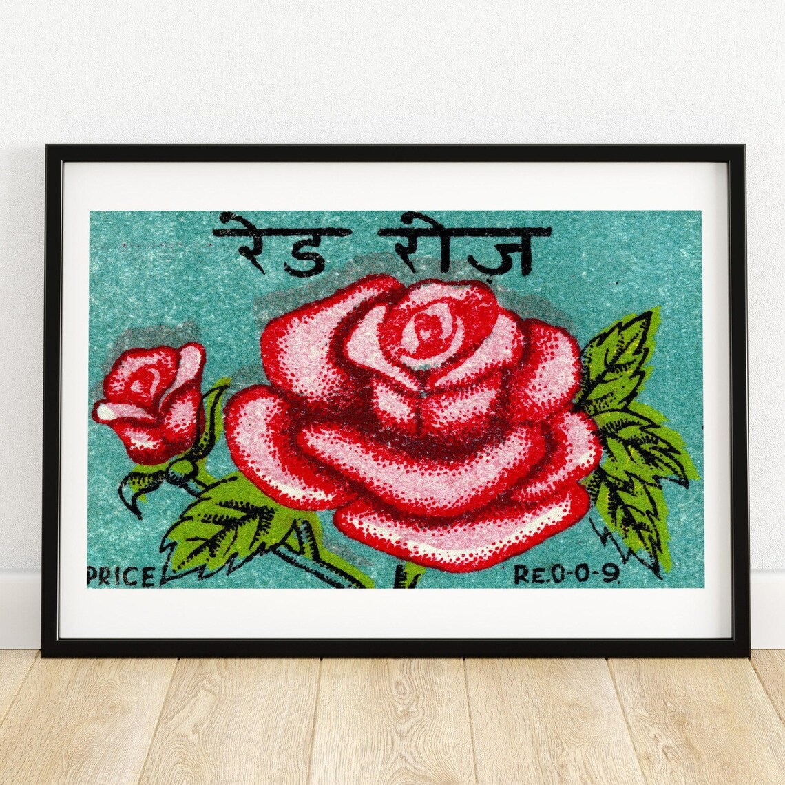 Pink Roses Vintage Indian Matchbox Label Red Rose Style Art Print