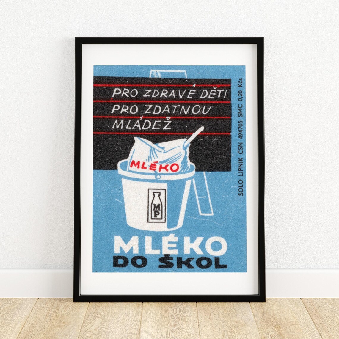 Milk for Healthy Children Czech Vintage Matchbox Label Art Poster