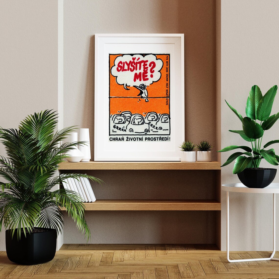 Czech Environmental Cartoon Slyšíte Mě Bird Cars Humor Label Poster - Image 2