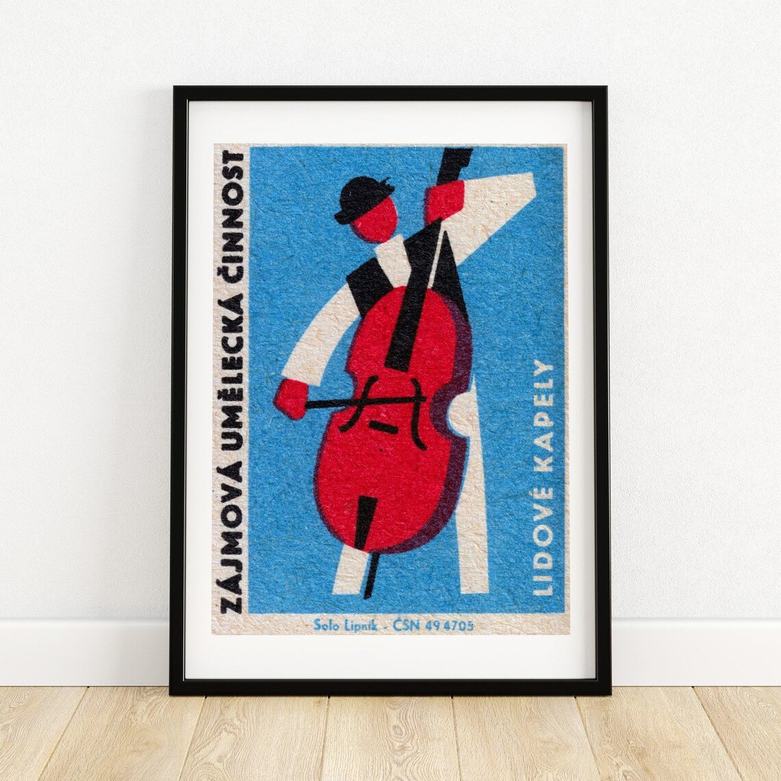 Bass Player Matchbox Vintage Czech Art Poster