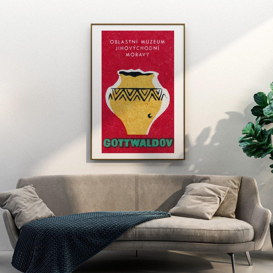 Gottwaldov Regional Museum Moravia Pottery Czech Matchbox Poster - Image 3