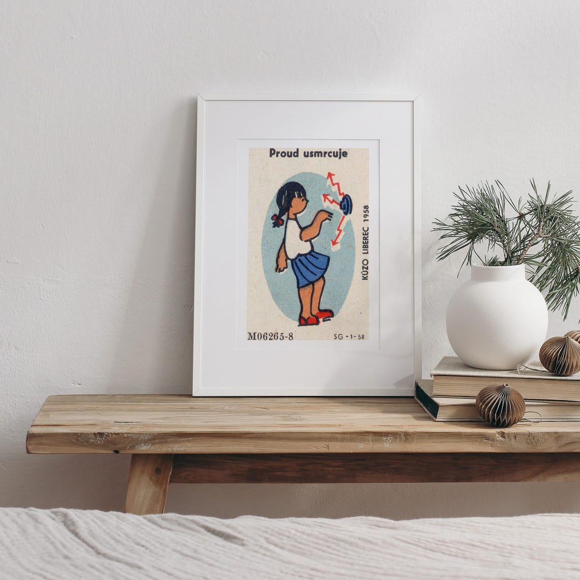 Electricity Kills Child Safety Girl Czech 1958 Matchbox Poster Art - Image 3
