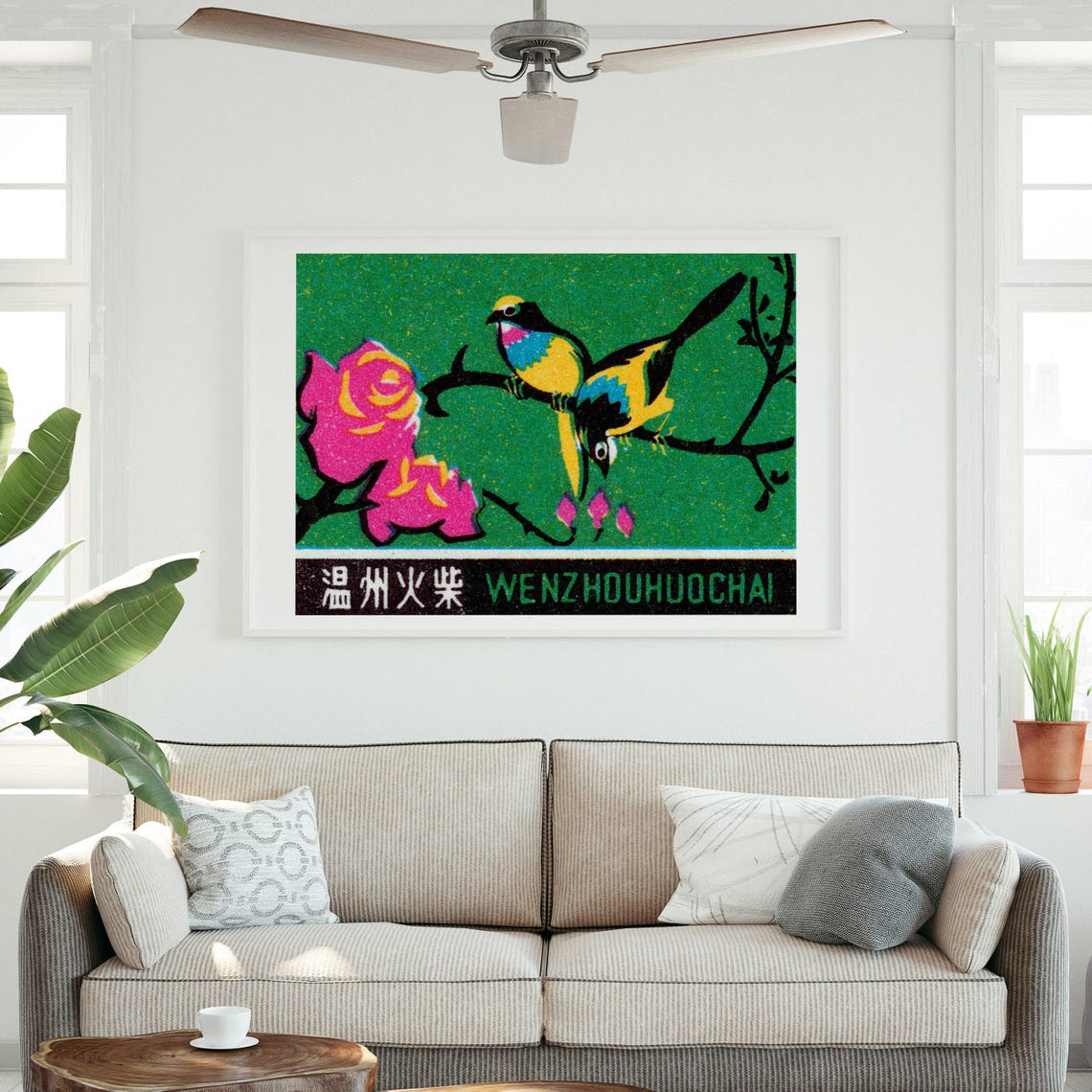 Wenzhou Chinese Birds and Blossom Vintage Match Label Art Poster - Image 3