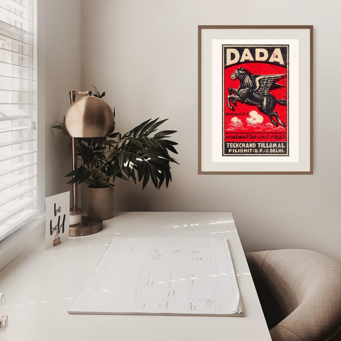 Dada Black Pegasus Flying Horse Red Indian Matchbox Vintage Poster - Image 2