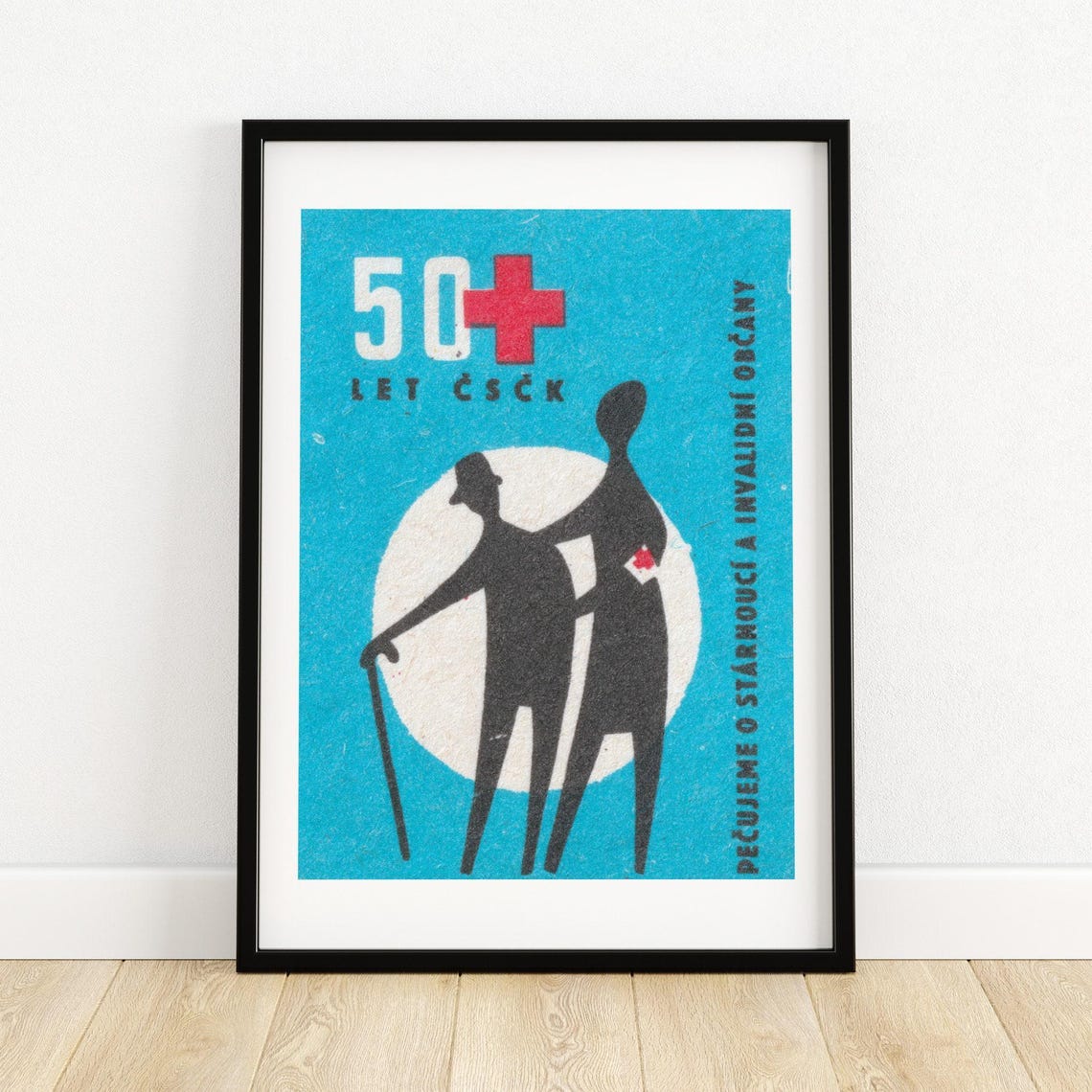 50 Let CSCK Czech Red Cross Elderly Care Matchbox Label Art Poster