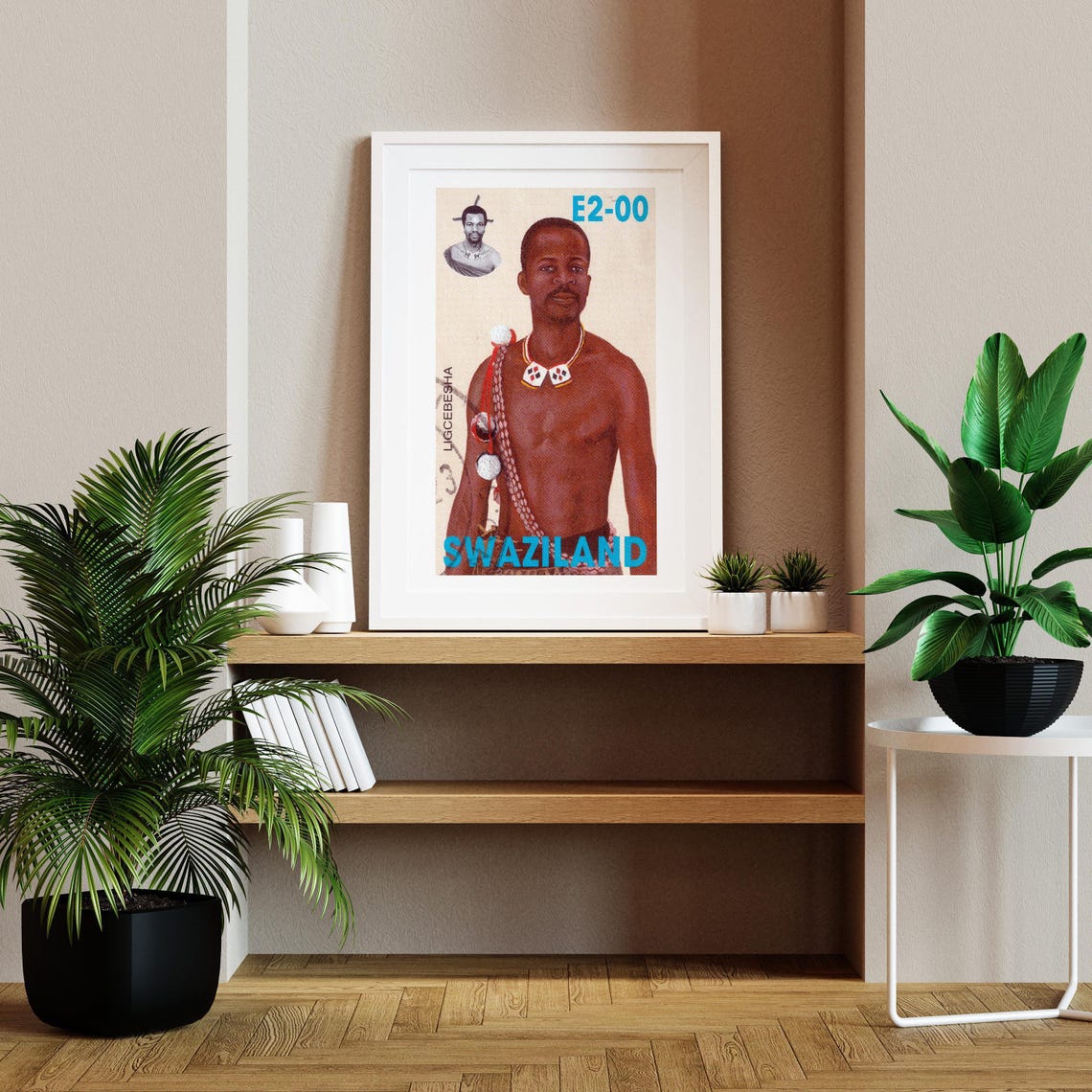 Swaziland Ligcebesha Beaded Man Vintage African Stamp Poster - Image 2