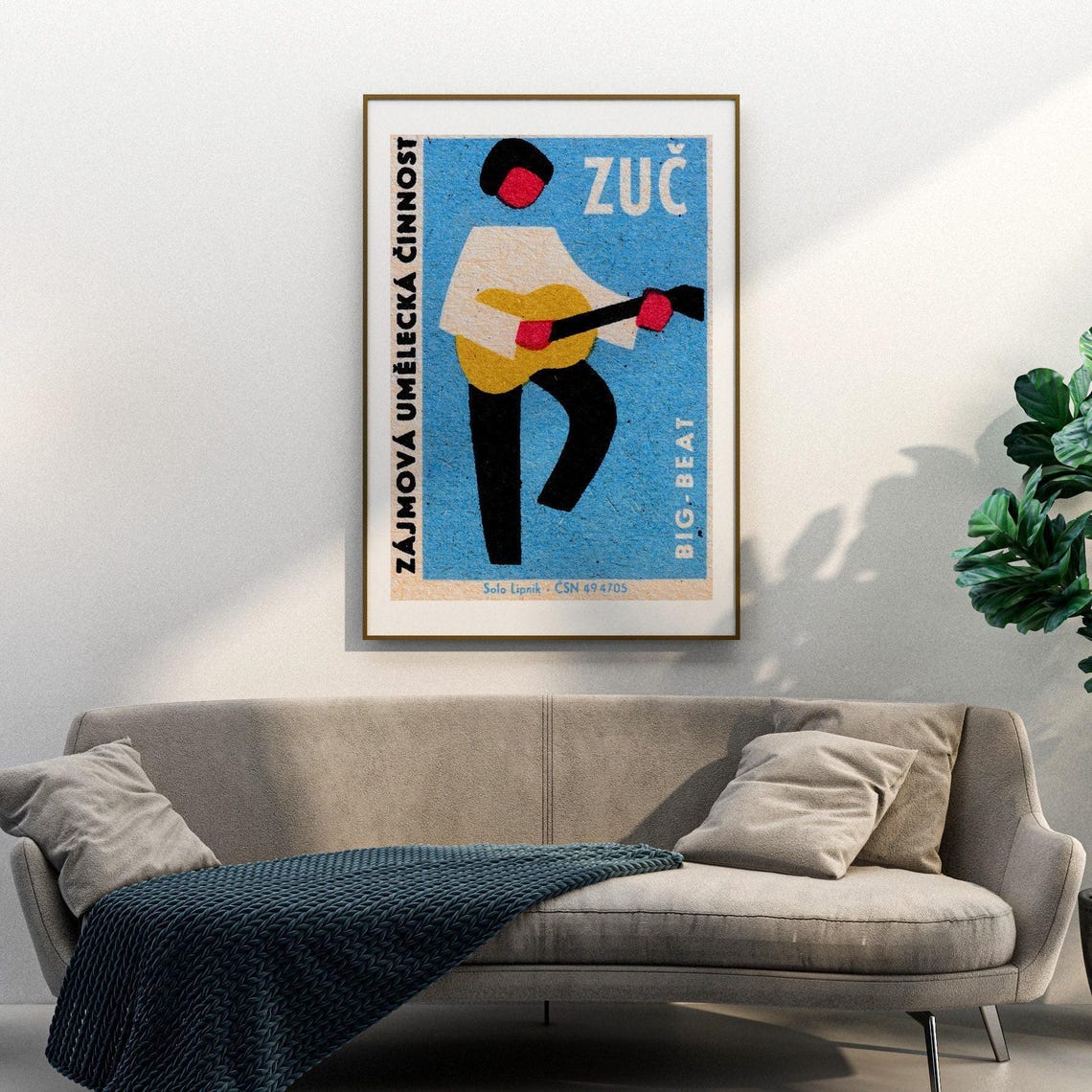 Zuc Big Beat Vintage Czech Guitar Player Matchbox Label Poster - Image 3