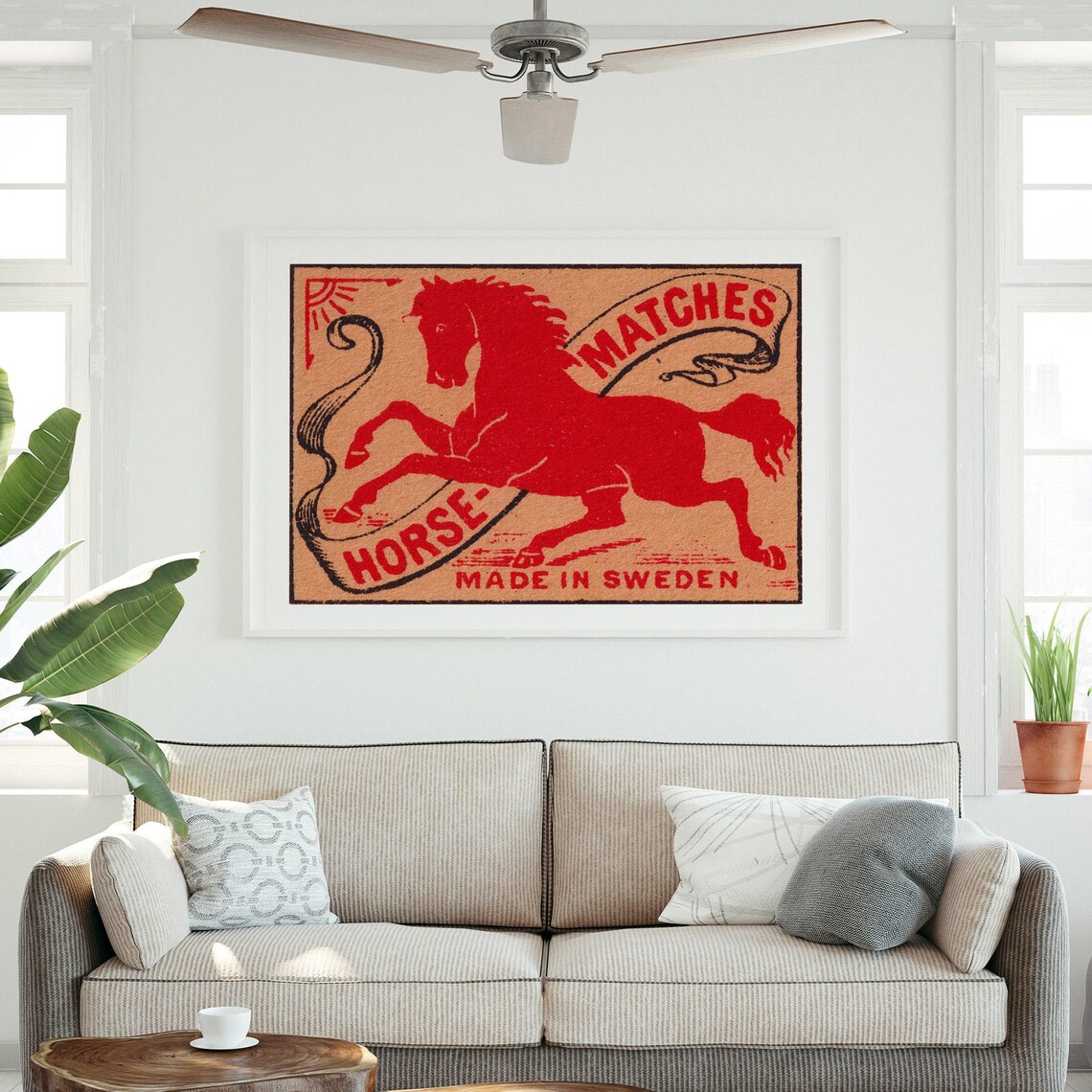 Red Horse Matchbox Vintage Sweden Art Print - Image 3