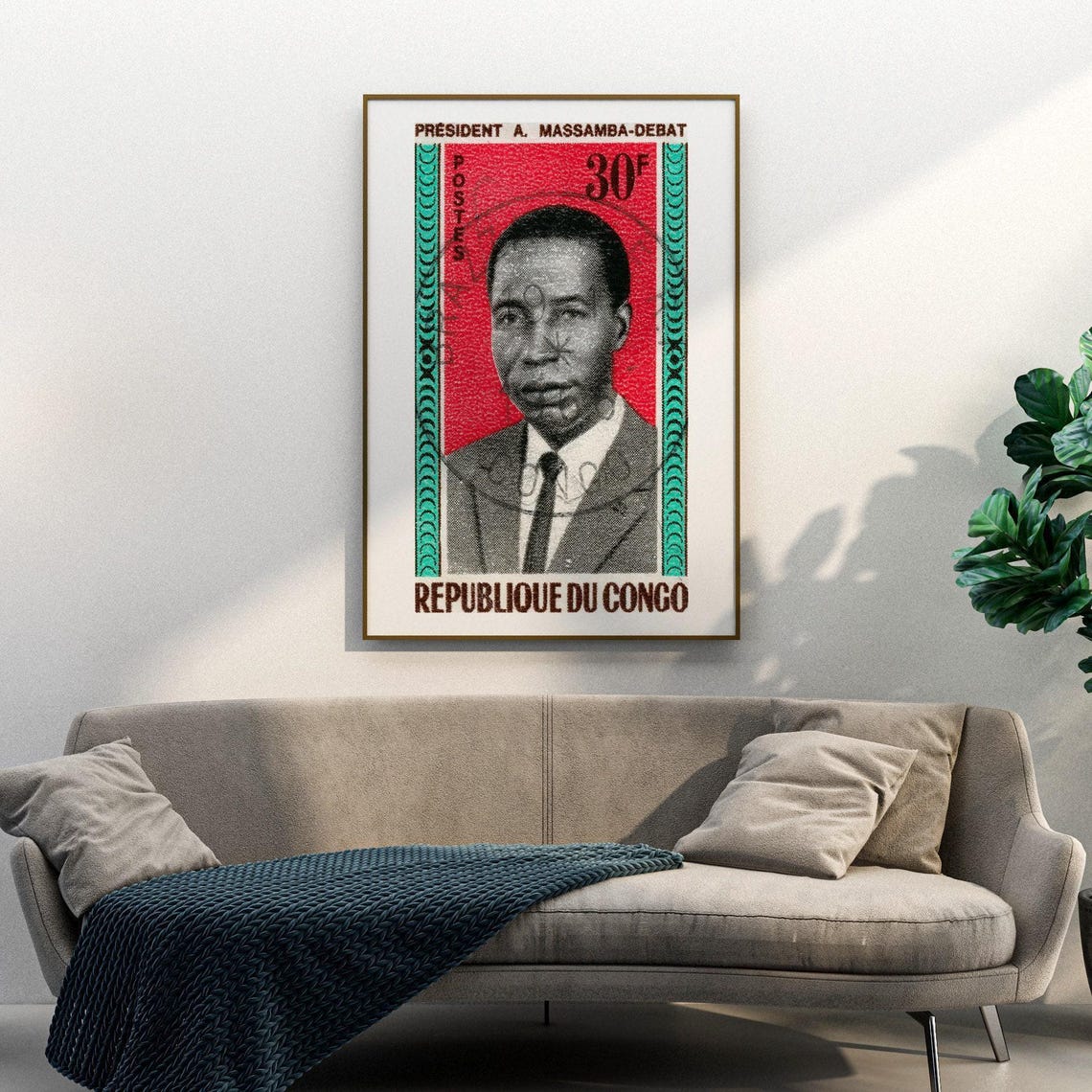 President A Massamba Debat Congo Vintage Postage Stamp Portrait Poster - Image 3