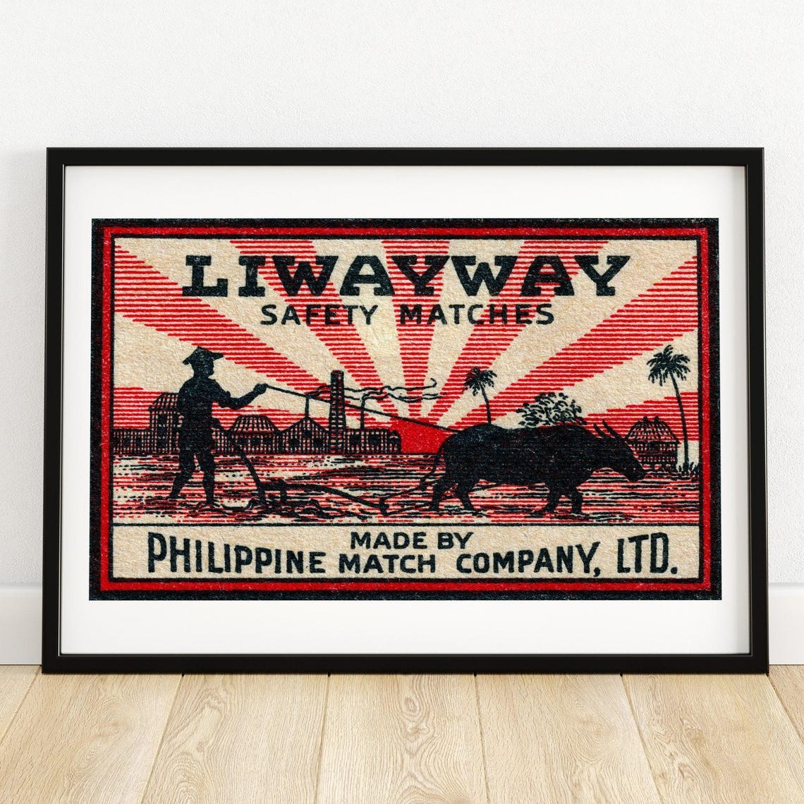 Liwayway Farmer Water Buffalo Sunrise Vintage Philippines Poster