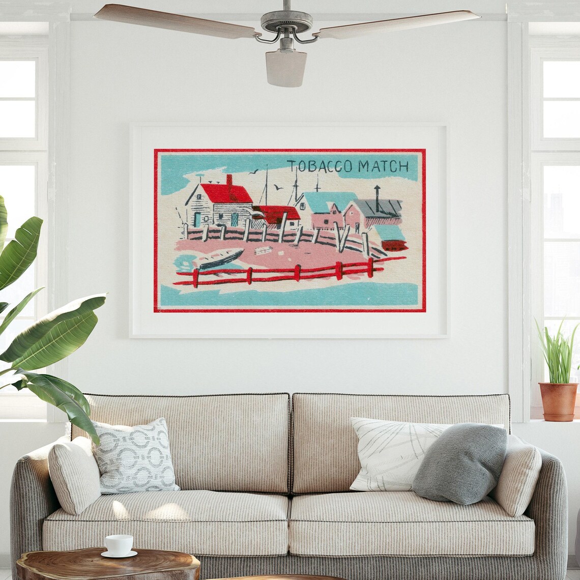 Seaside Fishing Village Retro Tobacco Match Label Art Poster - Image 3