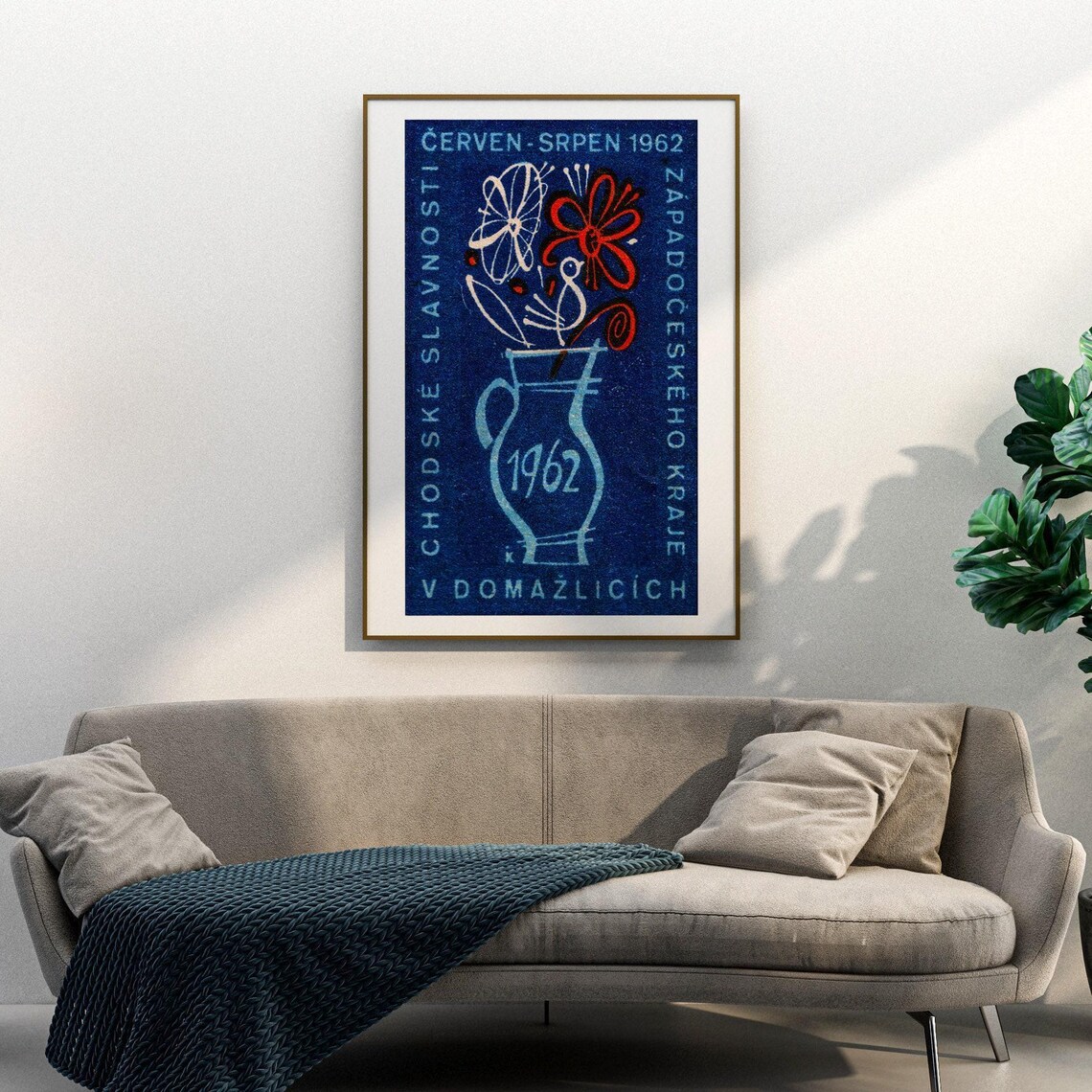 Bird On Blue Vase, Vintage Czech Art Poster - Image 3