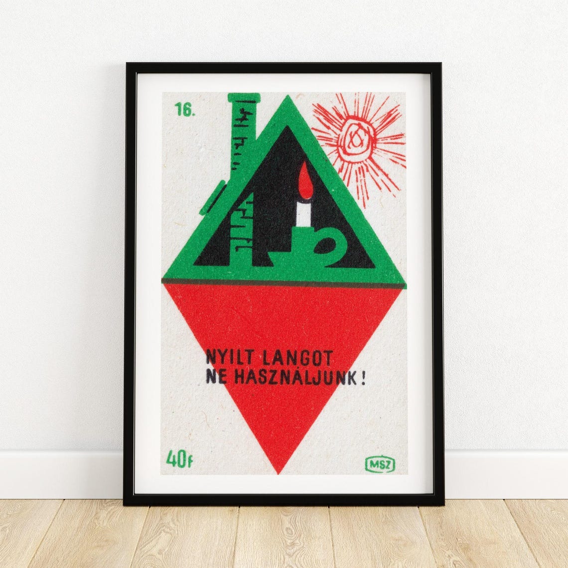 Hungarian Attic Candle Fire Safety Matchbox Label Art Poster