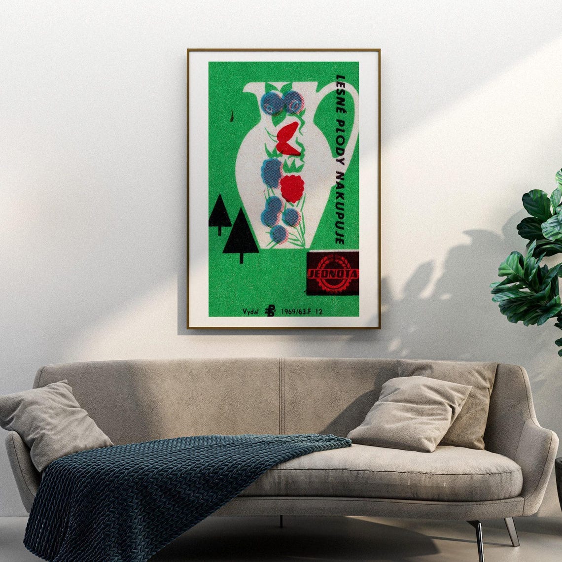 Jednota 1969 Berry Jug Czech Matchbox Label Vintage Green Art Poster - Image 3