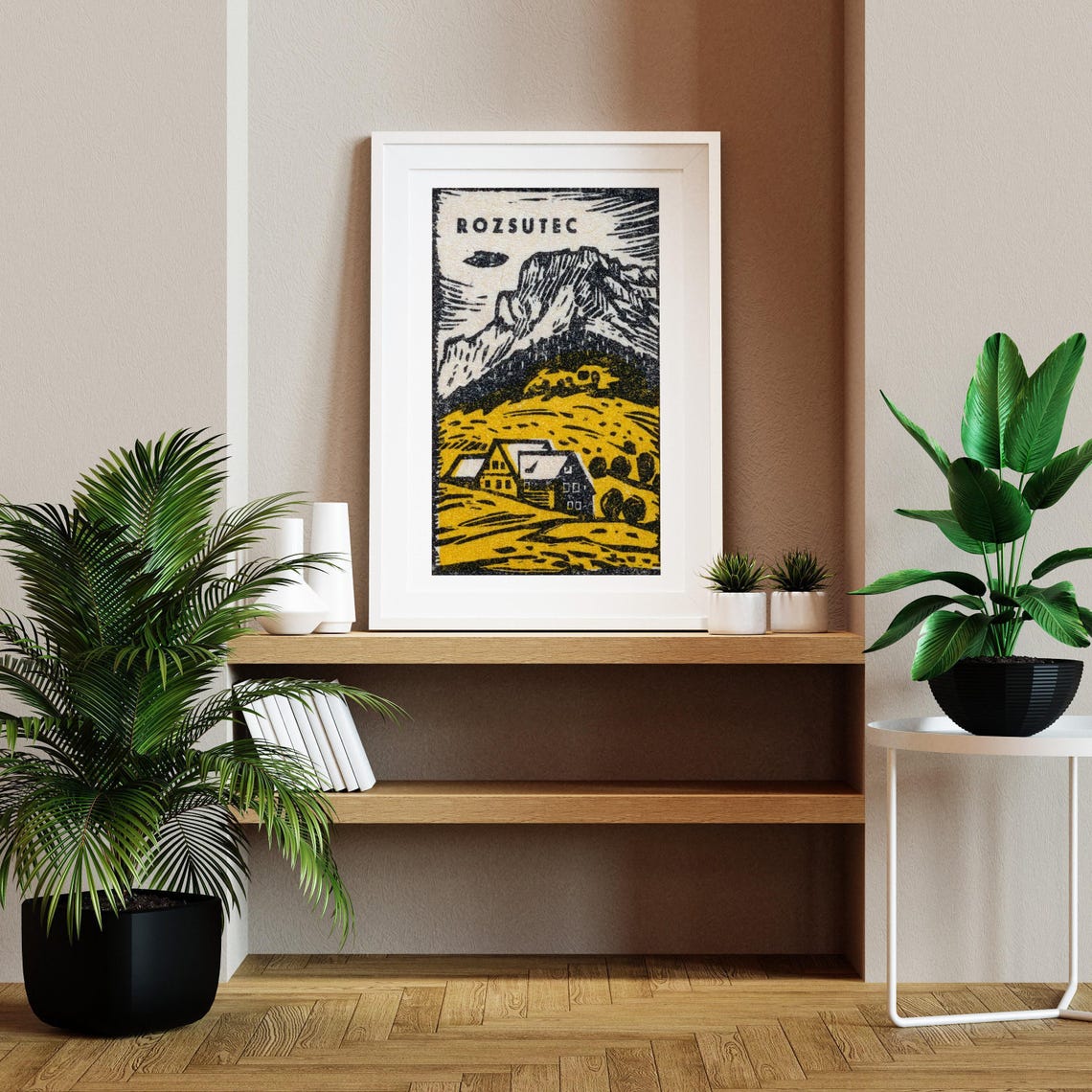 Rozsutec Mountain Cabin Woodcut Style Vintage Czech Art Poster - Image 2