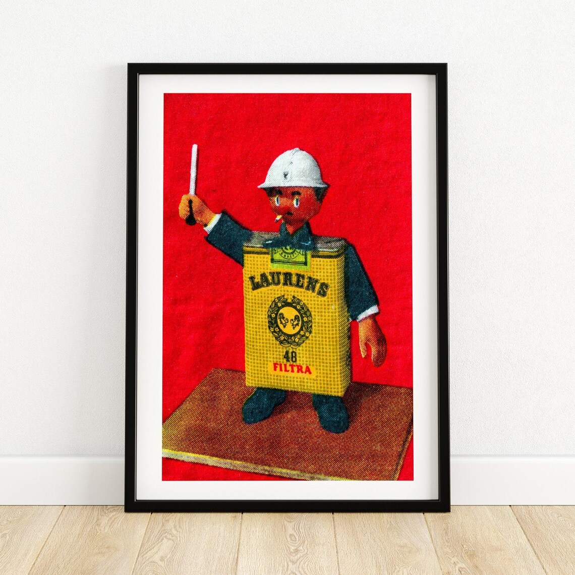 Cheerful Laurens Matchbox Boy Mascot Vintage Advertising Art Poster