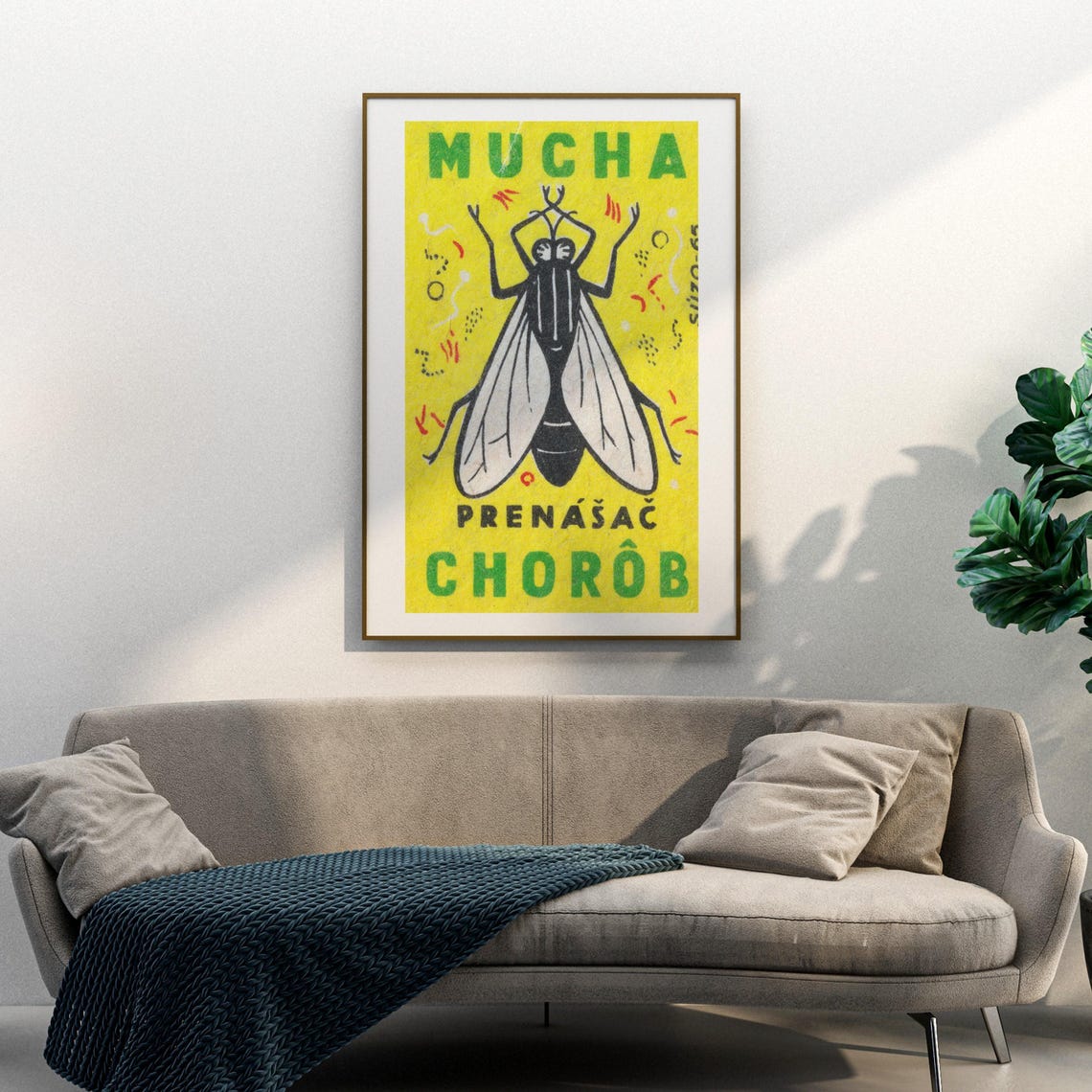 Mucha Fly Carrier Of Diseases Yellow Vintage Matchbox Poster - Image 3