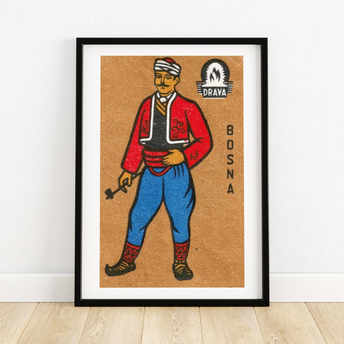 Bosnian Man Matchbox Print, Vintage Eastern Europe