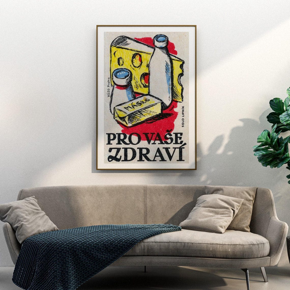 Pro Vase Zdravi Czech Dairy Cheese Milk Butter Vintage Poster - Image 3