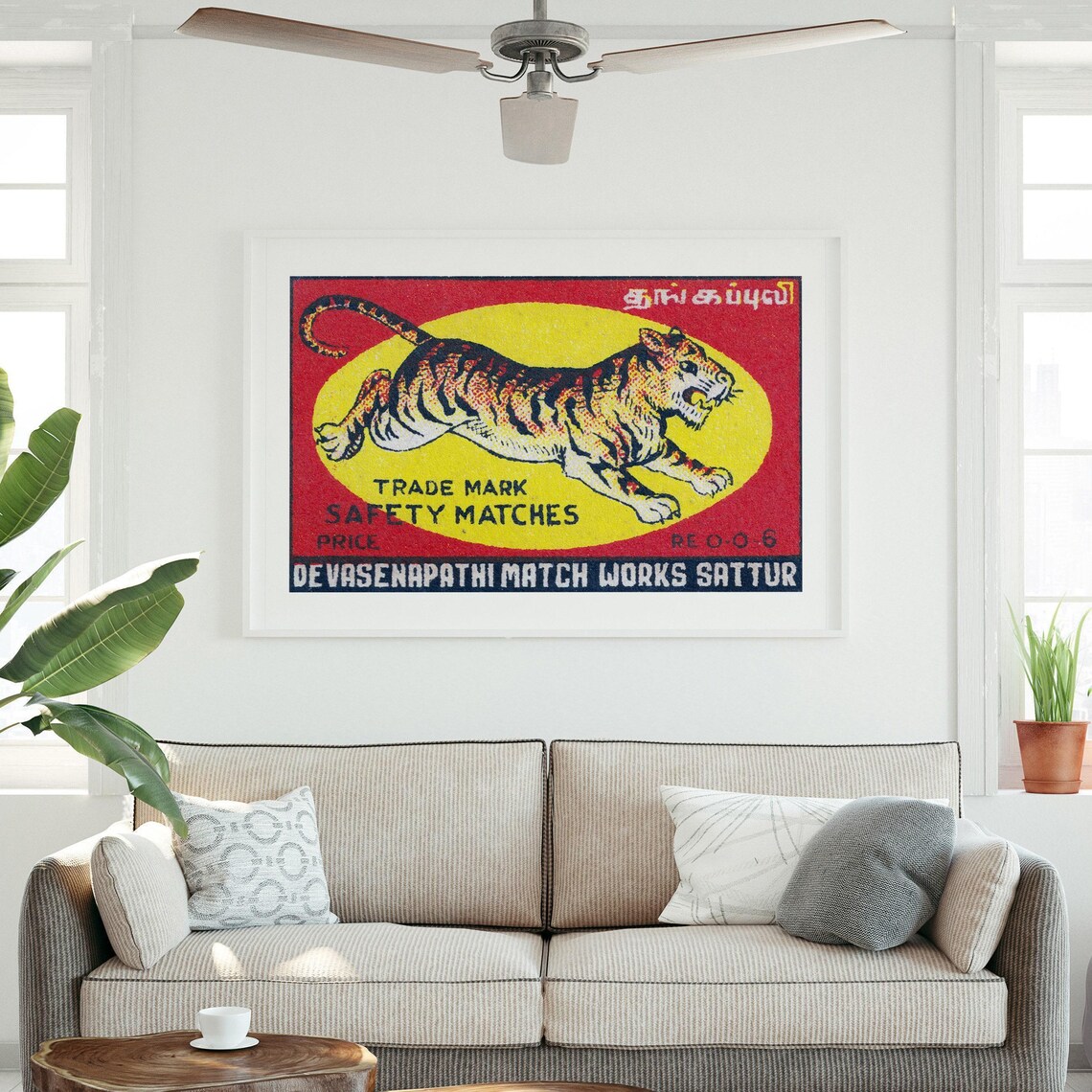 Tiger Leaping Matchbox Print, Vintage India Poster - Image 3