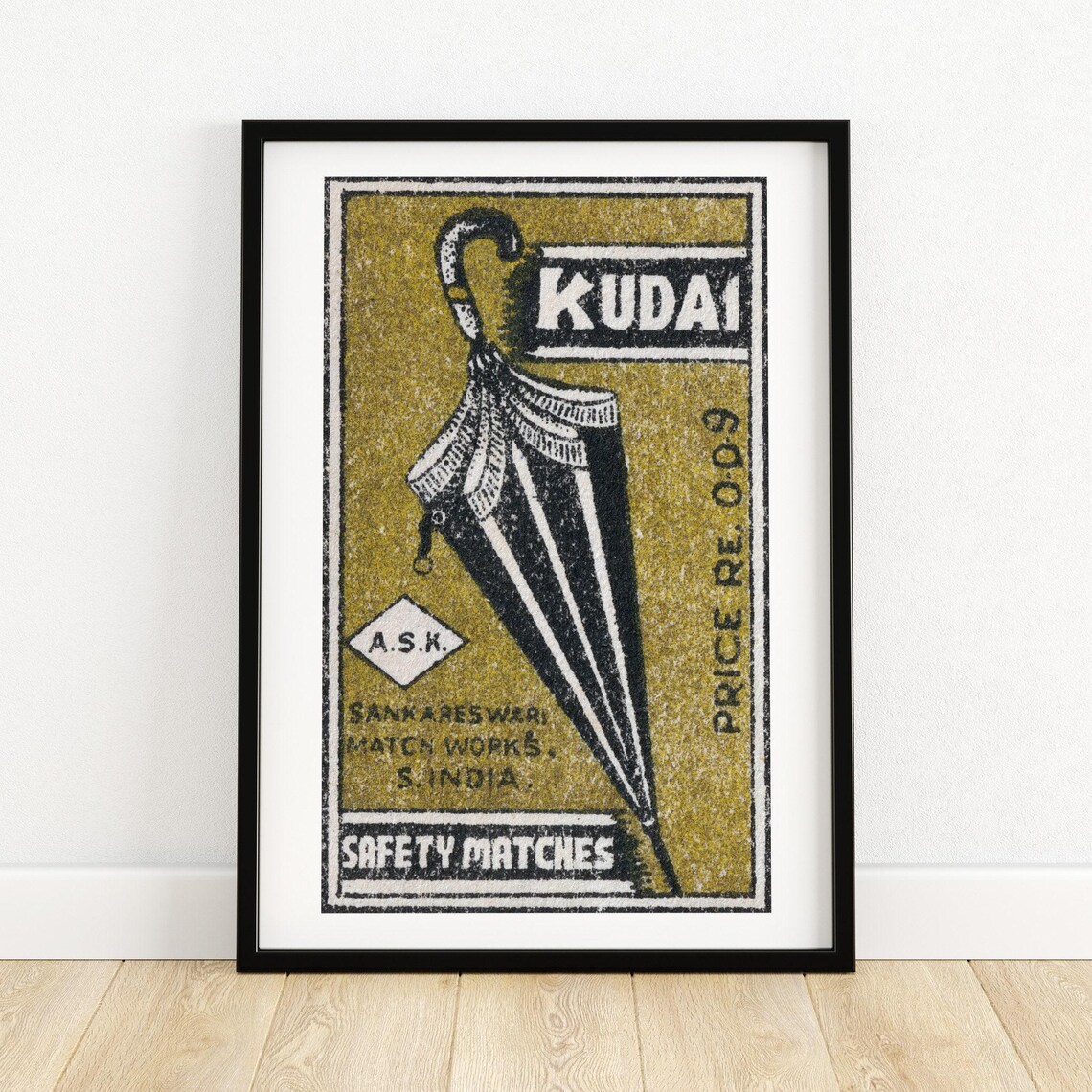 Kudai Umbrella Indian Safety Matches Vintage Label Art Poster