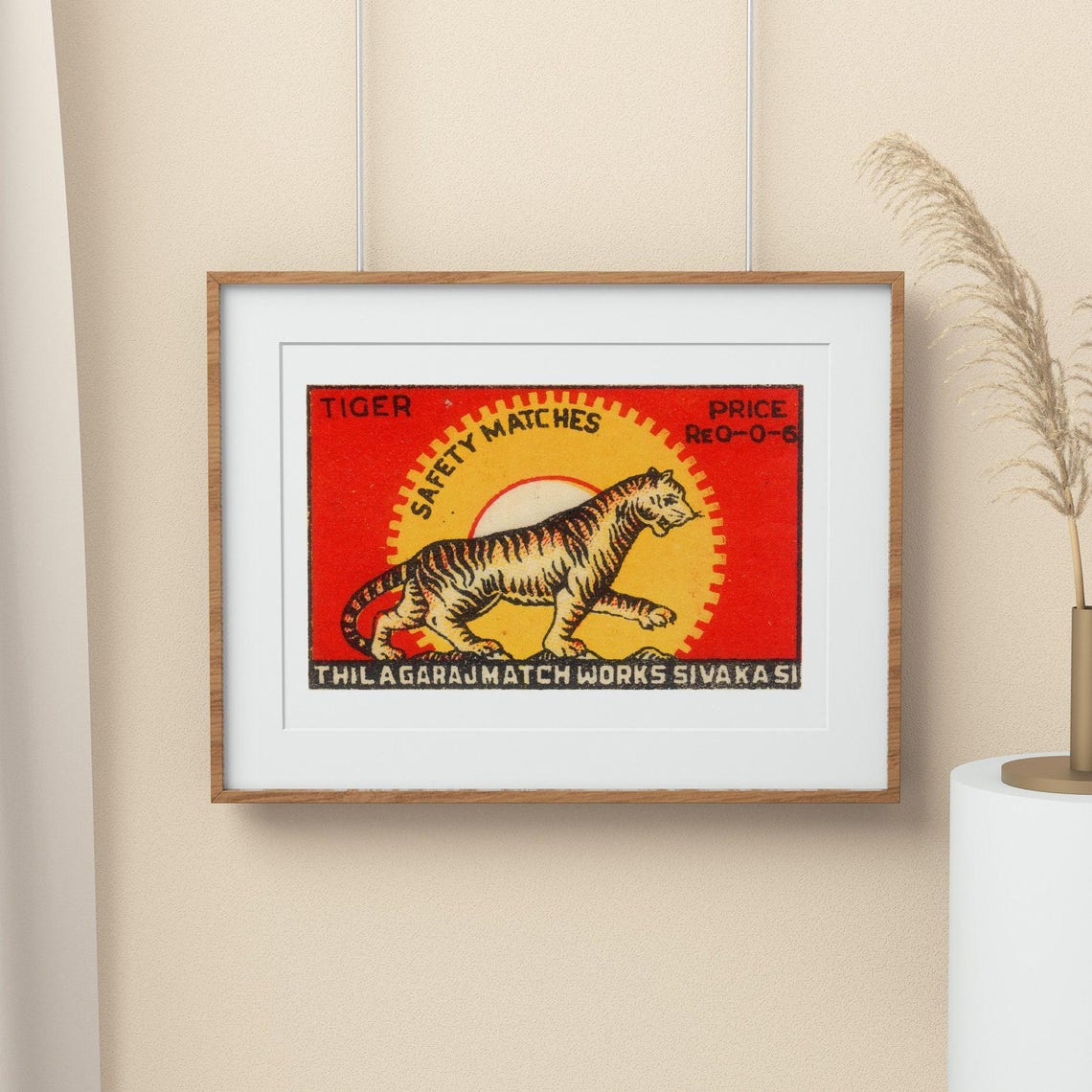 Indian Tiger Safety Matches Label Walking Tiger Red Vintage Poster - Image 2