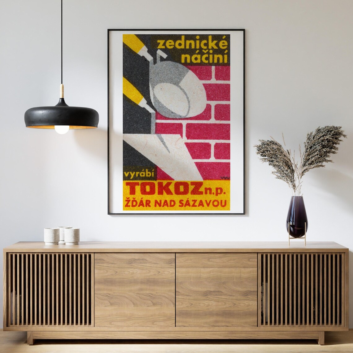 Bricklaying Construction Matchbox Vintage Czech Poster - Image 4