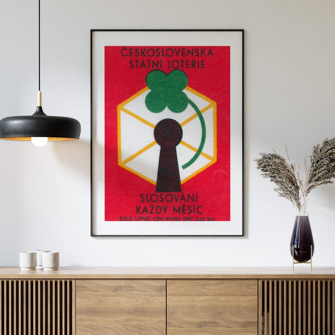Czechoslovak State Lottery Lucky Clover Vintage Matchbox Poster - Image 4