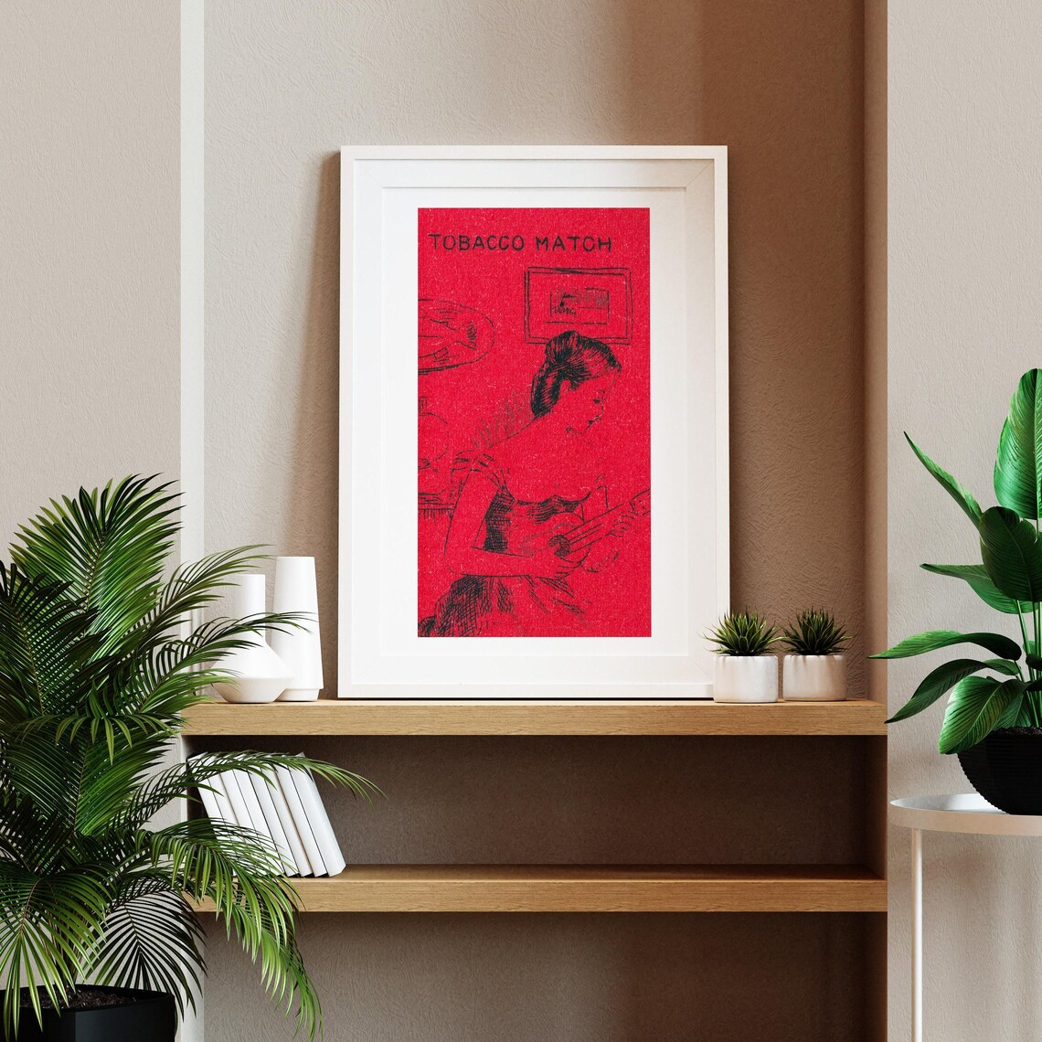 Woman Playing Guitar Red Tobacco Match Label Vintage Art Poster - Image 2