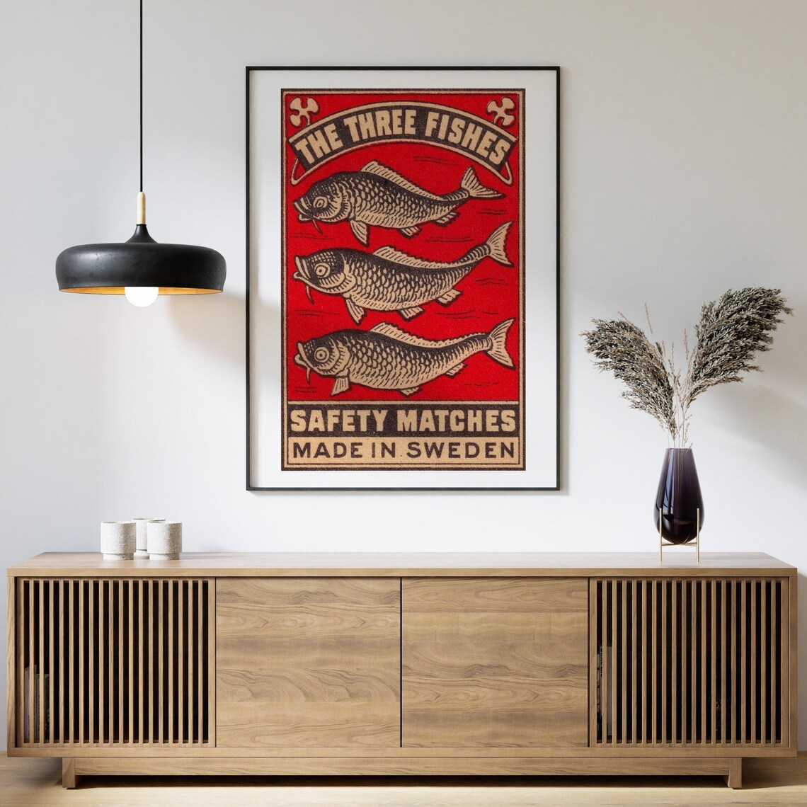 The Three Fishes Matchbox Print, Vintage Sweden Poster - Image 4