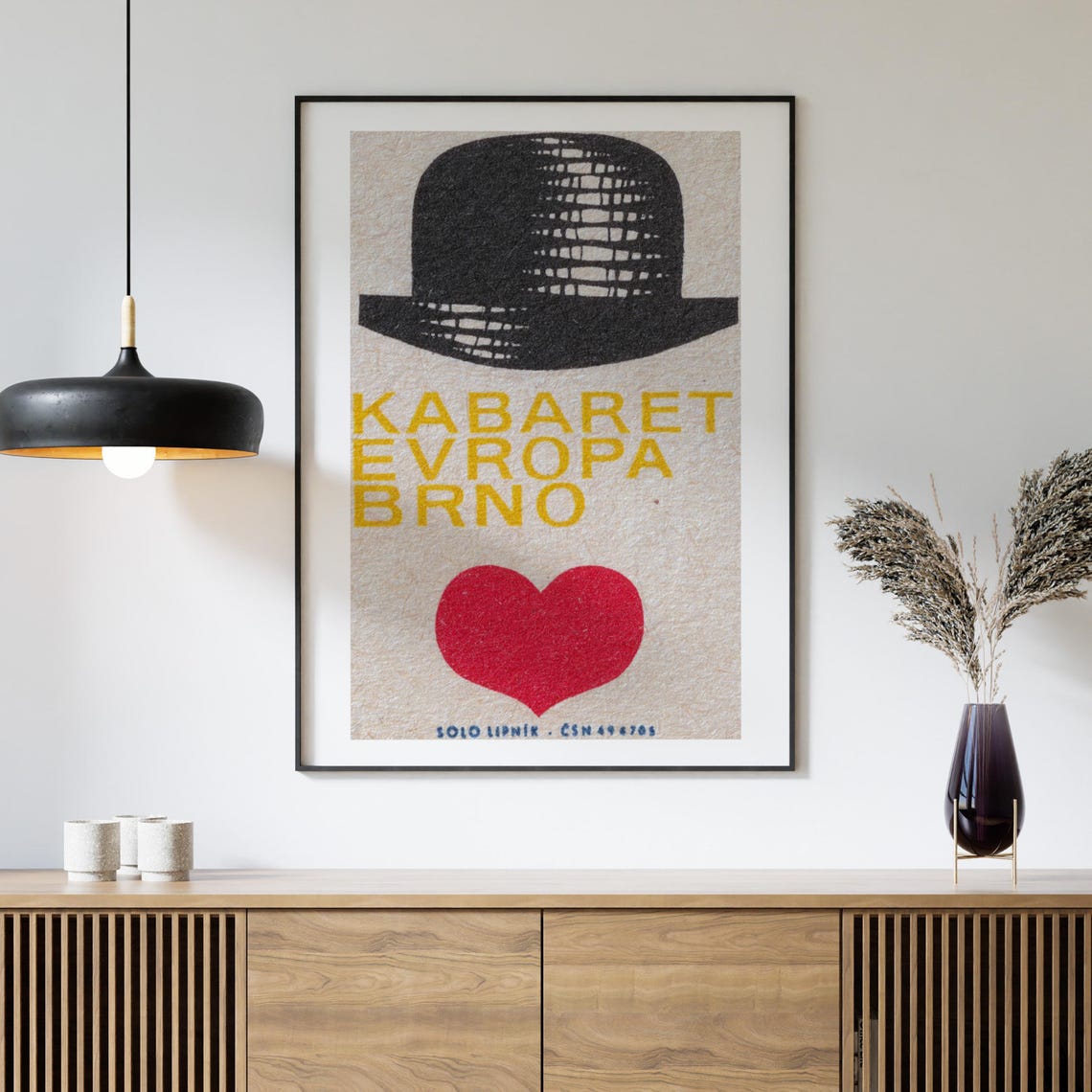 Kabaret Evropa Brno Bowler Hat Red Heart Vintage Label Art Print - Image 4
