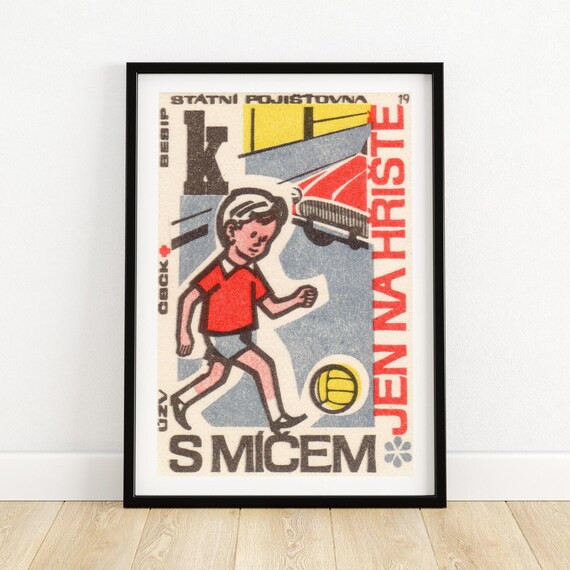 Childrens Soccer Art Print Czech Graphic Design Vintage Czech Childrens Illustration Mid Century Modern Decor Collectible Print A4