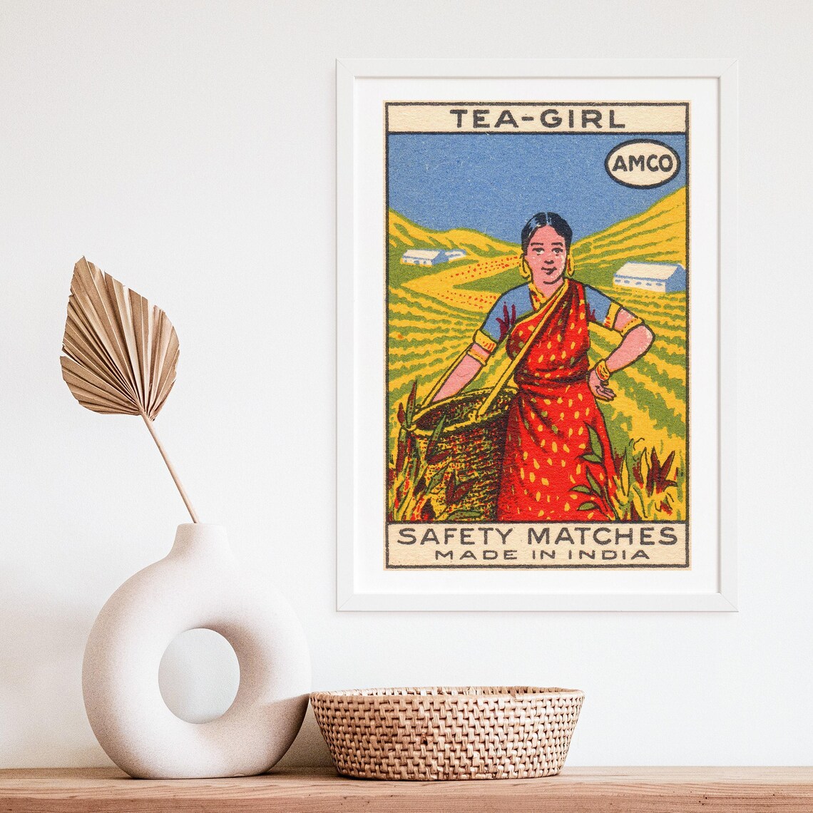 Amco Tea Girl Indian Safety Matches Vintage Tea Plantation Poster - Image 4