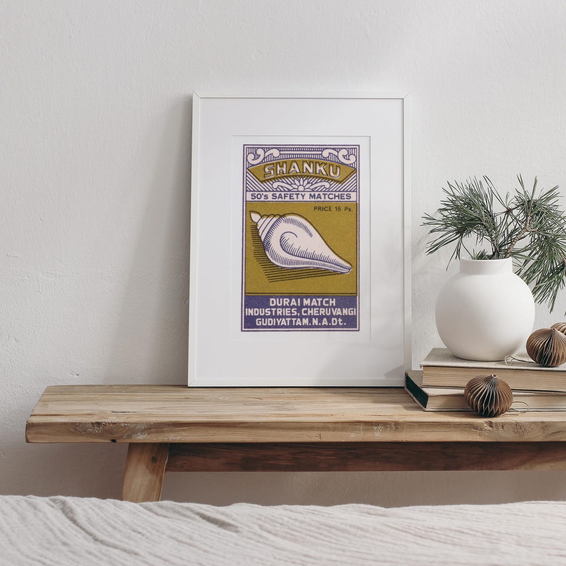 Shanku 50s Safety Matches Conch Shell Vintage Indian Label Poster - Image 3