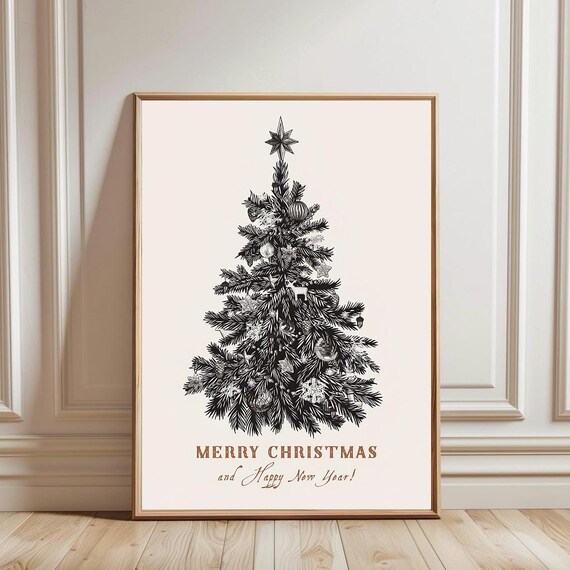 Vintage Christmas Tree Wall Art Print Elegant Holiday Decor Winter Home Poster Gift For Seasonal Lovers