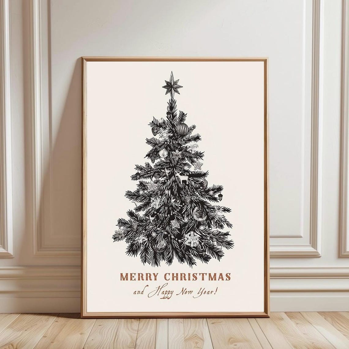 Vintage Christmas Tree Wall Art Print Elegant Holiday Decor Winter Home Poster Gift For Seasonal Lovers