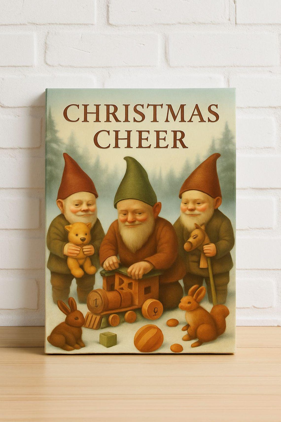 Christmas Cheer Gnomes Toy Workshop in Snowy Forest Wall Art